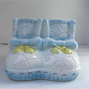 Vintage 1985 MY-NEIL Boot Planter Blue Ceramic Nursery Vase Baby Decor